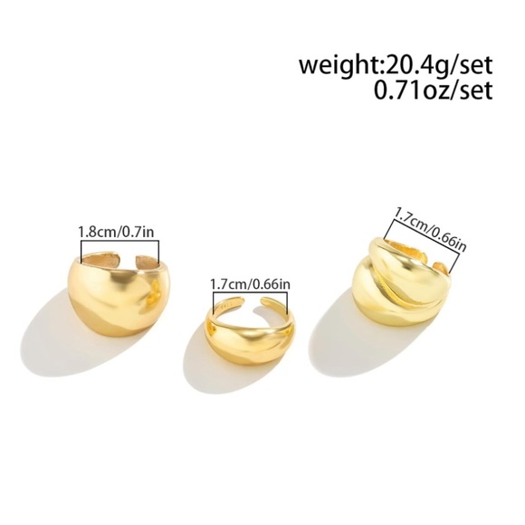 Rings Set - Gold Adjustable Thick Rings - Picture 3 of 5